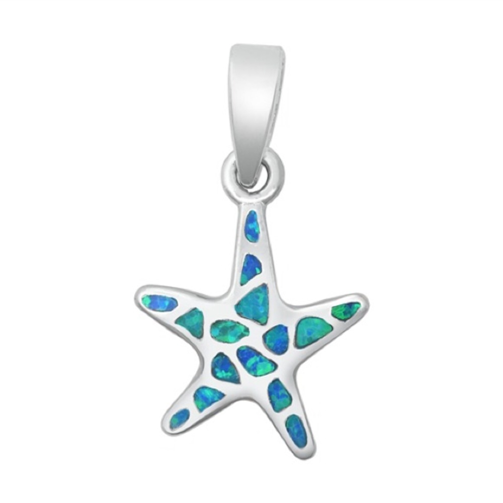 Sterling Silver Pendant with Lab Opal - Starfish